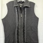 Tabi Vest Womens Large Black 100% Wool Zip Front Velvet Trim Embroidered Collar Photo 0