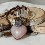 Rose Quartz Heart Necklace with Quartz Points, Kyanite and on 36” chain Pink Photo 4