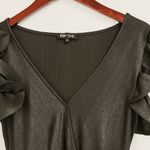 Black Metallic Ruffle Sleeve Bodysuit – Elegant Shimmer Top Chic Style (Size M) Size M Photo 2