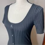 Abercrombie & Fitch Black Ribbed Scoop Neck Button Stretch Midi Dress Small Tall Photo 3