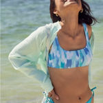 Aerie NWT Tie Back Scoop Bikini Top Blue Mist Swim Beach Surf Paddle Size M Photo 0