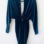 Nookie  Rumi Deep V Velvet Mini Dress in Teal Large Photo 4