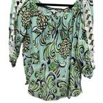 Crown & Ivy Ladies Medium Mint Green Floral Pullover Blouse Rick Rack Hem Photo 2