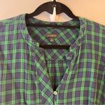 Talbots  Blouse Blackwatch Plaid Popover Blouse Sz M EUC Blue Green Black Buttons Photo 2