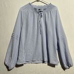 Sanctuary Social Standard by  Tallie Peasant Top Women's L Blue Smocked Tie Neck‎ Photo 0