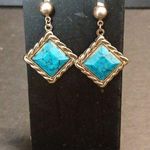 Faux turquoise silver tone dangling earrings Blue Photo 0
