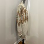 Debut  Womens M/L Open Cardigan Tribal Geometric Pattern Long Sweater Beige Brown Photo 4