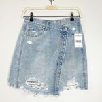 Free People Parker Asymmetrical Distressed Light Wash Denim Mini Skirt 26 NEW Photo 1