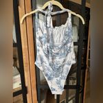Cider  Toile Print one piece swimsuit halter bow ruched de jouy grandmillenial Photo 3