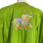 Bob Mackie NEW  Large Top Embroidered Cardigan Blazer Button Up Green Elephant Photo 4
