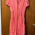 J.Crew Embroidered Flowy Chiffon Short Sleeve Pleated Skirt Midi Dress Pink 6 Photo 4