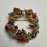 Fall / Autumn Wreath Enamel & Bead Brooch Pin Gold Tone Nice For Thanksgiving Photo 4