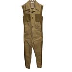 frame denim FRAME Tonal Sleeveless Khaki‎ Jumpsuit Two-Tone Utility Style Casual Chic Sz XS Photo 3