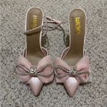 EGO - Elegant Pink Satin Heels with Crystal Bow Photo 1