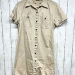 Liz Claiborne  Dress 10 Beige Button Shirt Short Sleeve Stretch Pocket Cotton Photo 0