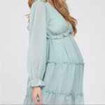She & Sky NWT Mint Green Chiffon Ruffle Tiered Open Back Maternity Dress Photo 2