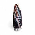 Fantastic Fawn Women's Open Cardigan Navy Orange Aztec Pattern Poncho S Western Photo 3