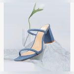 NEW Chambray High Heeled Sandal Two Strap Square Toe Slip Comfortable 10 Blue Photo 4