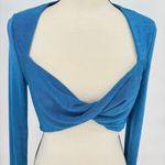 Morning Mist  Women's Long Sleeve Crop Top‎ Blouse Blue Size 12 Wrap Around Photo 3