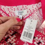 Crown & Ivy  Pink Flamingo Intarsia Sweater Long Sleeve Round Neckline Small NWT Photo 2