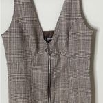 SheIn Corduroy V Neck Zip Up Plaid Mini Sleeveless Pinafore Dress Medium Photo 3