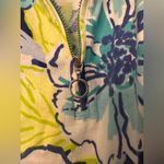 Rafaella  Sleeveless Quarter Zip Polo Blue Tropical Hibiscus NWOT Photo 3