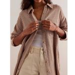 Free People  Large Freddie Menswear Oversized Shirt Jacket Shacket Neutral Plaid Photo 2