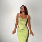 House Of CB  Rafa Corset‎ top lime green satin neon size XS NWOT Photo 3