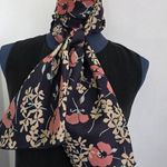Vintage Navy Blue with Flowers Neck Scarf Orange Photo 0
