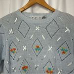 Vintage Western Connection Sweater Sz S Blue Pointelle Ribbon Bouquet Floral Photo 1