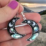 Retro Universe Starry Sky Crescent Hook Earrings Zinc Alloy Silver Plated Trendy Photo 7