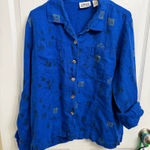 Chico's Vtg Chico’s Design Linen Calligraphy Button Up Shirt Blue Size 2 (US XL) Photo 0