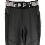 DKNY New  Mesh Side Logo Waistband Leggings High Rise 7/8 Length Black Photo 5