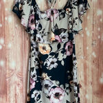 Venus Navy Blue Halter Pink Floral Flounce Top Dress Size L Photo 0