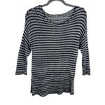 360 Sweater 100% Linen Blue Cream Striped Nautical 3/4 Sleeve Sweater Size S Photo 0