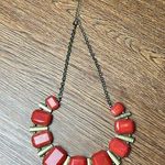 Charming Charlie Red Stone Brass Statement Necklace Photo 0