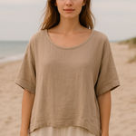 Oh My Gauze 1 Beige Cotton Gauze Blouse Lagenlook Boho Beach Coastal Hippie Tan Photo 0