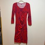 The Kit Jamie Ruched Dress 3/4 Sleeves in Cerise Complication Pattern Size Small Red Photo 4