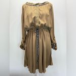 Mystree Brown Navy Southwest Print Trim Raw Edge Neckline ModCloth Shirt Dress Mystery Photo 1