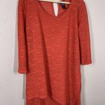 Clara Sun Woo Sheer Knit Tunic Top Medium M Asymmetric Hem Coral Red Lagenlook Photo 3