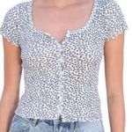 Brandy Melville Women’s Floral Button Down Lettuce Trim Shirt Size XS-Small Photo 0