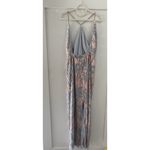 Adrianna Papell  Pleated Foil Dress Size 12 Blue Slate Multi Full Length Maxi Photo 2