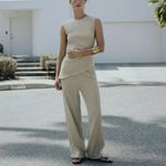 ZARA NWT 2 piece coord matching pants set asymmetrical hem top textured material Photo 5