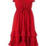Melissa Obadash Bethan Frill Tiered Midi Dress in Red Size L Photo 2