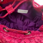 Henri Bendel Small Drawstring Bucket Crossbody Tassel Fish Leather Emboss Pink Photo 4
