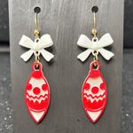 Red and White Bow Christmas Ornament Earrings Photo 0