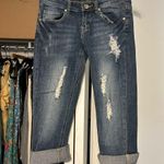 Machine rolled cuff distressed Capri denim jeans Blue Size undefined Photo 0