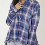 We The Free  Seeking Starlight Plaid Cotton Gauze Chambray Shirt - Size - Small Photo 0