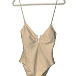 Sanctuary Women's Ribbed V-Wire White Sand One Piece Swimsuit, Small Photo 0