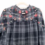 ZARA  Womens Blouse Size L‎ Black Plaid Floral Embroidered Boho Grunge Romantic Photo 8